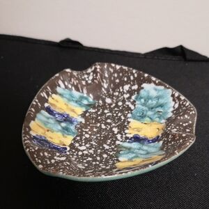 Abstract Vintage Atomic Ashtray Redware Pottery Made In Germany Lava Glaze